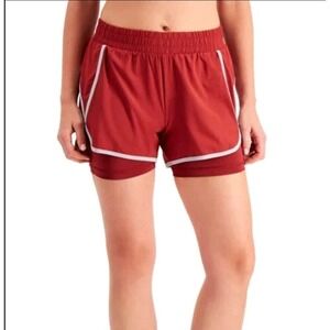 Ideology Layered Running Shorts XS Red Pear Pocket NWT